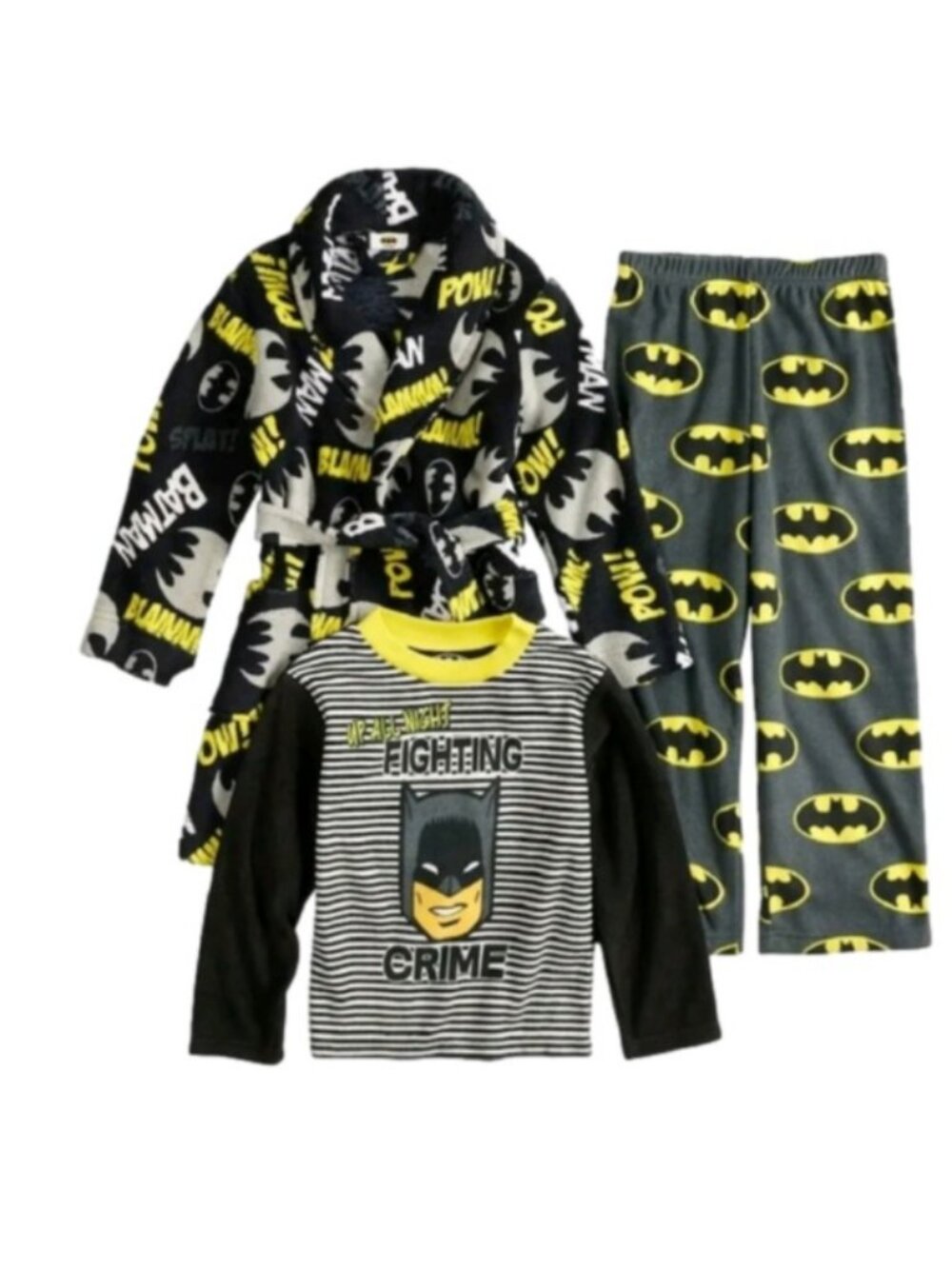 Boys DC Justice League Batman Fleece Pajamas & Robe Bathrobe Set Size 10 NEW